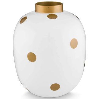 Vase gold/white dots large
