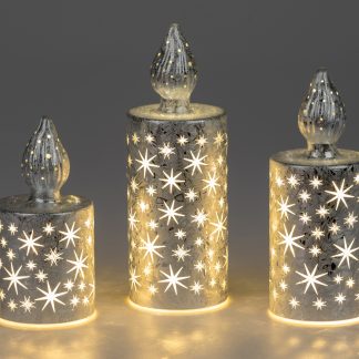 Deco candle frosty silver 15cm