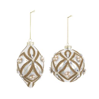 Christmas ball white/gold 10cm
